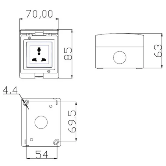 户外防水多功能三针插座 IP55 ABS 塑料